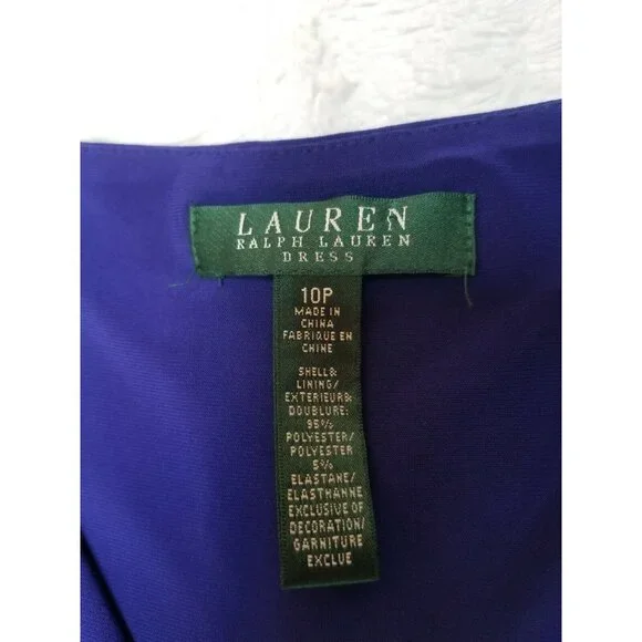 Lauren Ralph Lauren Faux-Wrap Jersey Dress Size 10P Blue Cap Sleeve Pullover - Picture 3 of 5